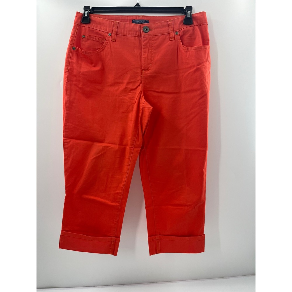Bandolino Mandie Capri Pants Womens 8 Orange Cropped Cuffed Hem Casual Trousers